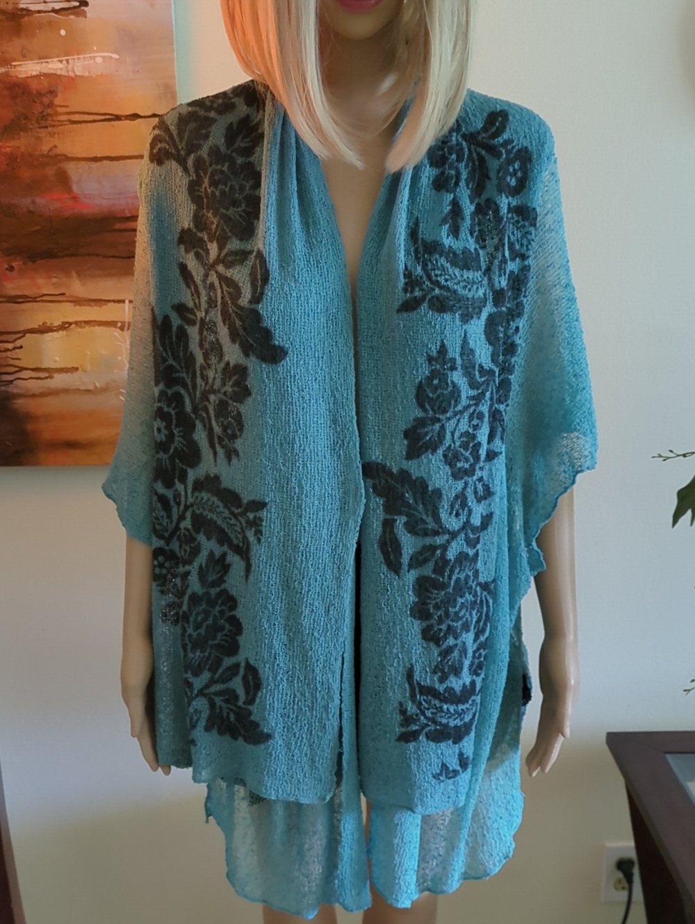 Italian Turquoise Top And Scarf, Size 6-12.